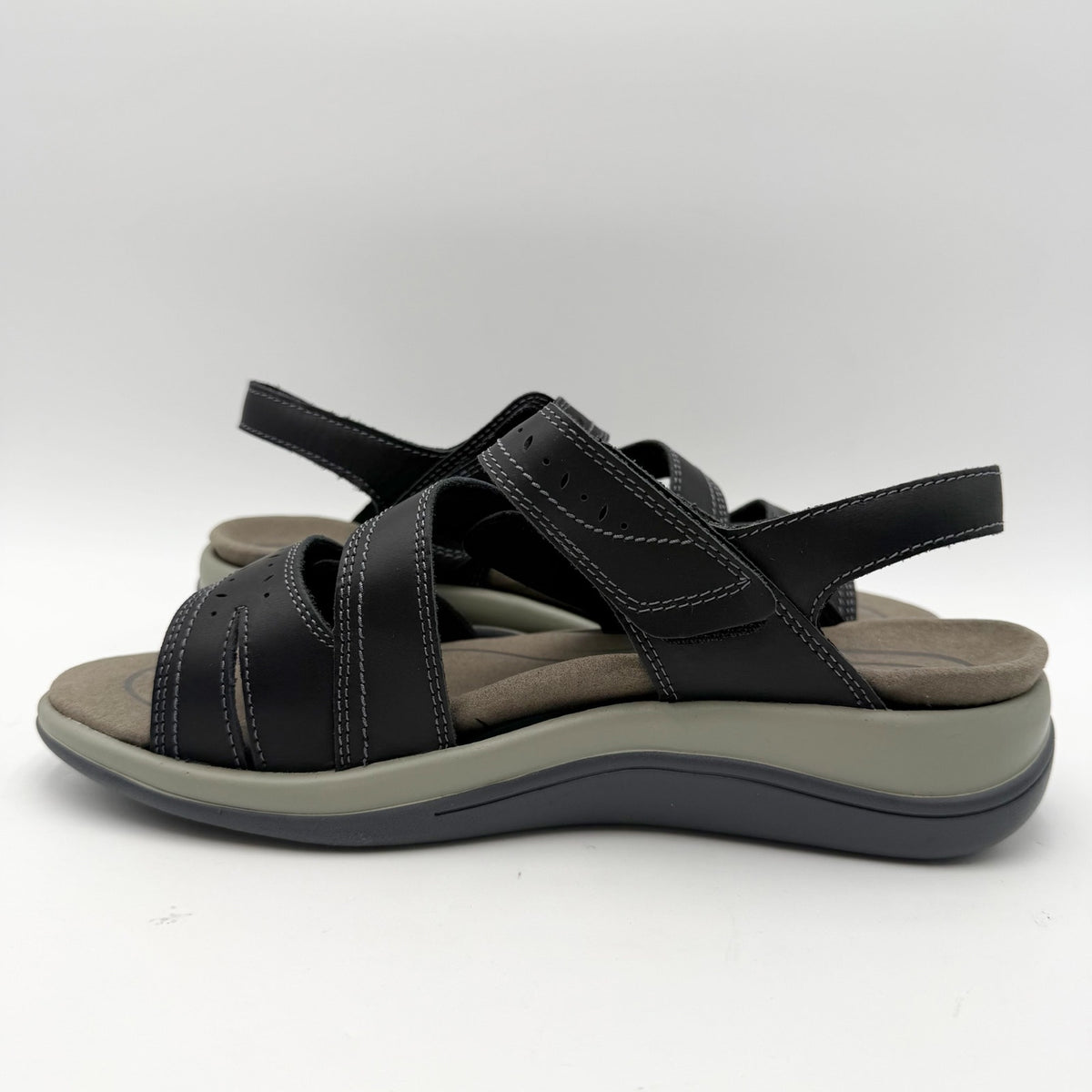 OrthoFeet Womens Naxos Sandals Size 8 Wide Black Leather Comfort NIB