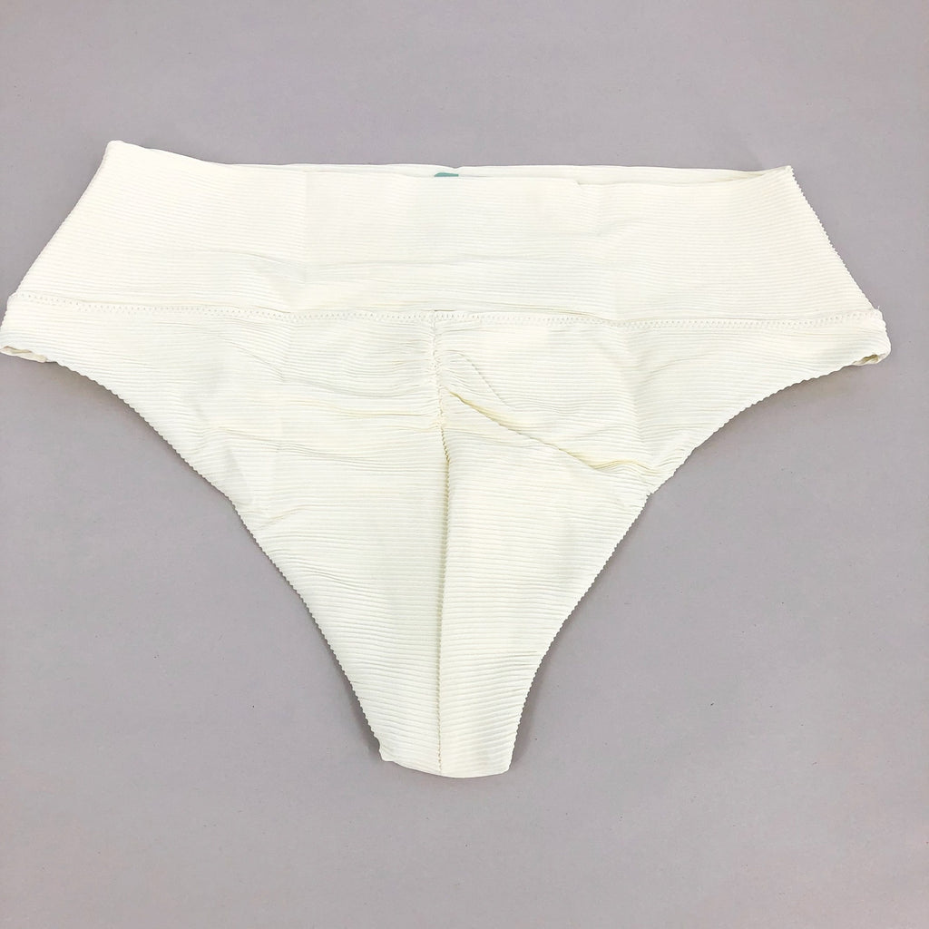 PRANA Women's Aurelia Bikini Bottom Large White Horchata Ottoman High Waist NWT