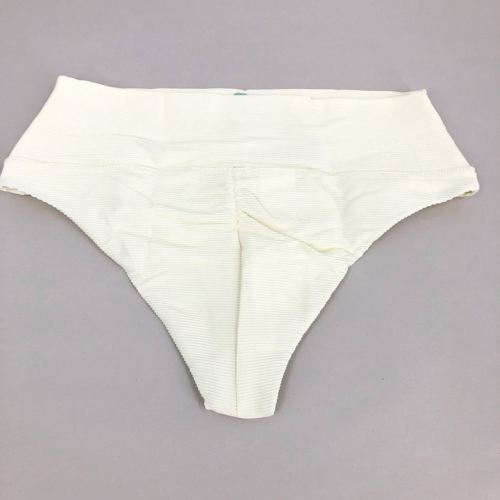 PRANA Women's Aurelia Bikini Bottom Large White Horchata Ottoman High Waist NWT