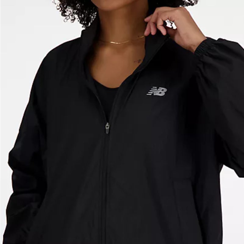 NEW BALANCE Women's Athletics Packable Jacket Large Black Hooded Lightweight NWT