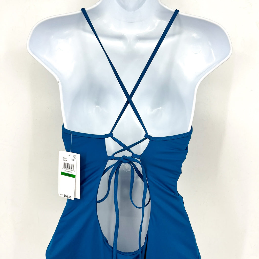 BECCA Women's Harmonia Clare Plunge One Piece Swimsuit Large Lagoon Blue NWT
