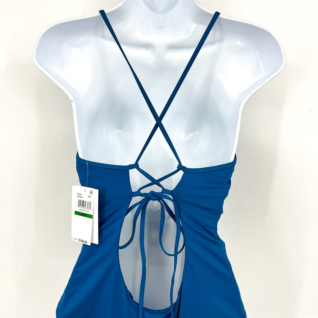 BECCA Women's Harmonia Clare Plunge One Piece Swimsuit Large Lagoon Blue NWT