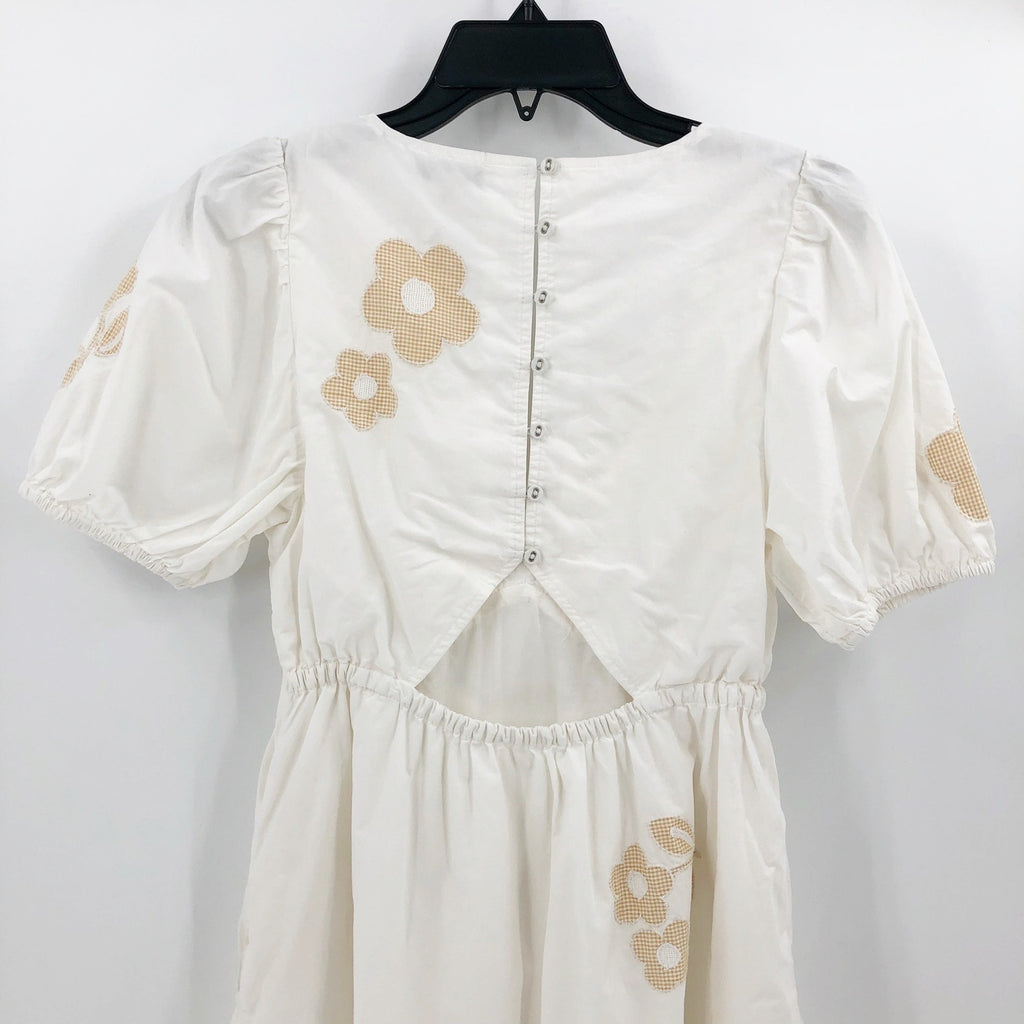 MADEWELL Annamarie Mini Dress Size 0 White Floral Puff Sleeves Cut Out NL107 NWT