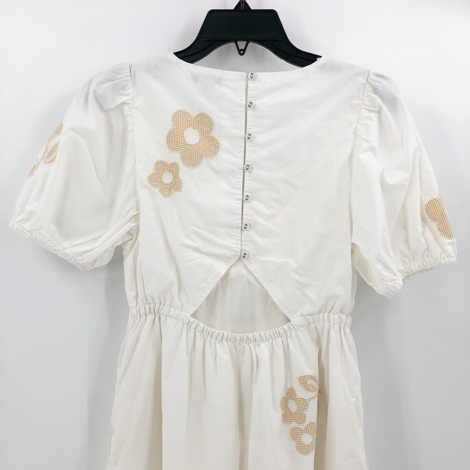 MADEWELL Annamarie Mini Dress Size 0 White Floral Puff Sleeves Cut Out NL107 NWT