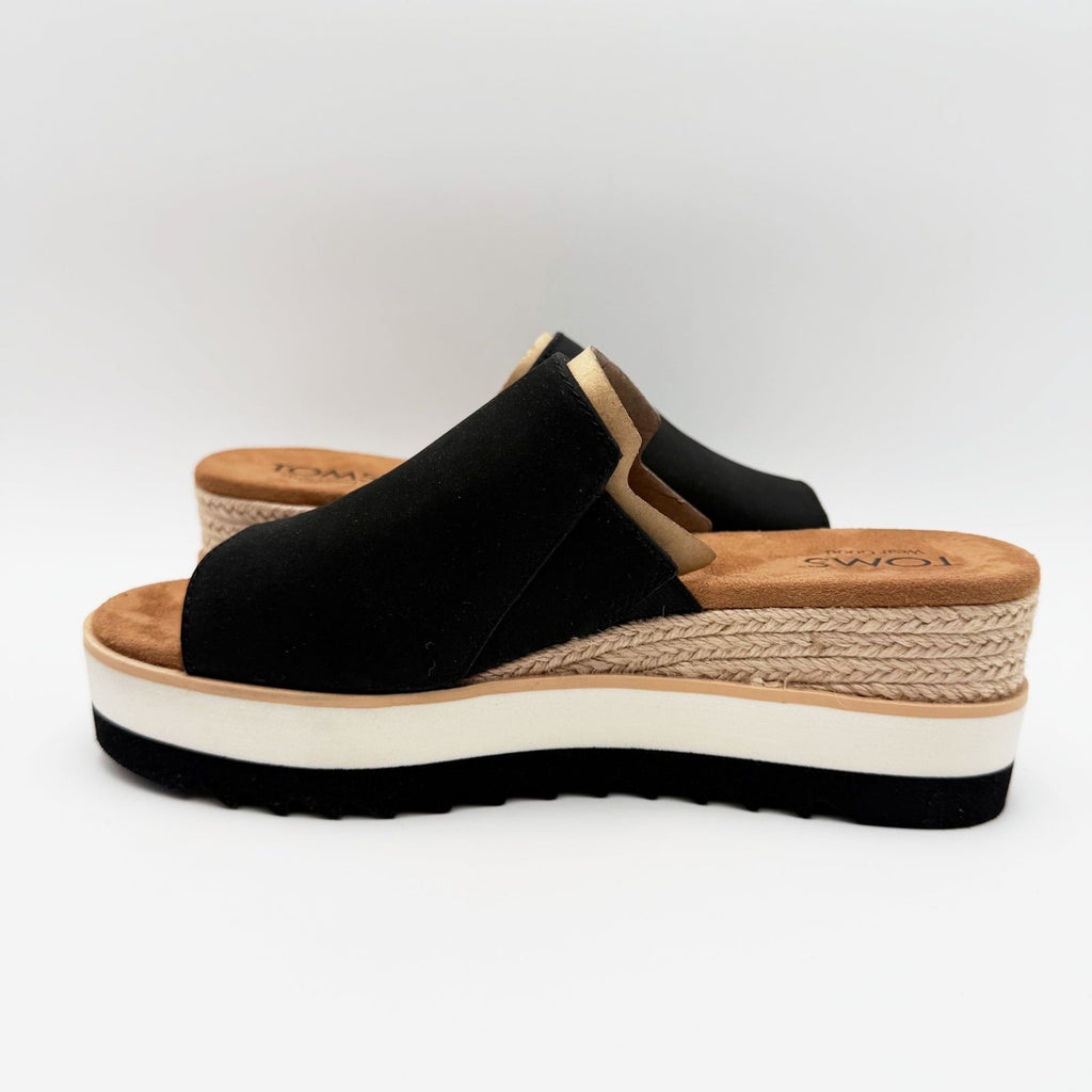 TOMS Womens Diana Mule Platform Wedge Sandals Size 7.5 EU 38 Black Leather NIB