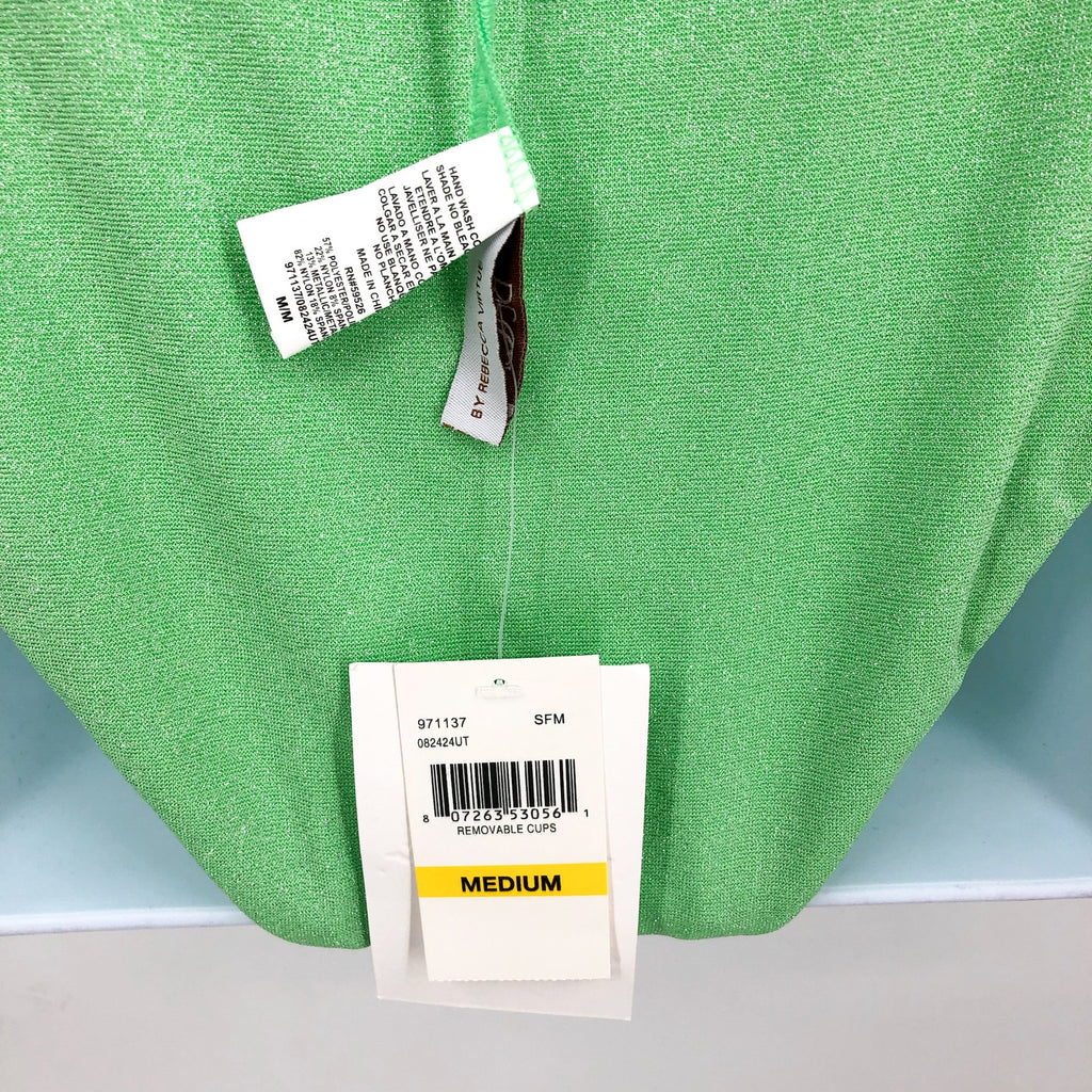 BECCA Glimmer Sparkly One Shoulder One Piece Swimsuit Medium Lime Green NWT