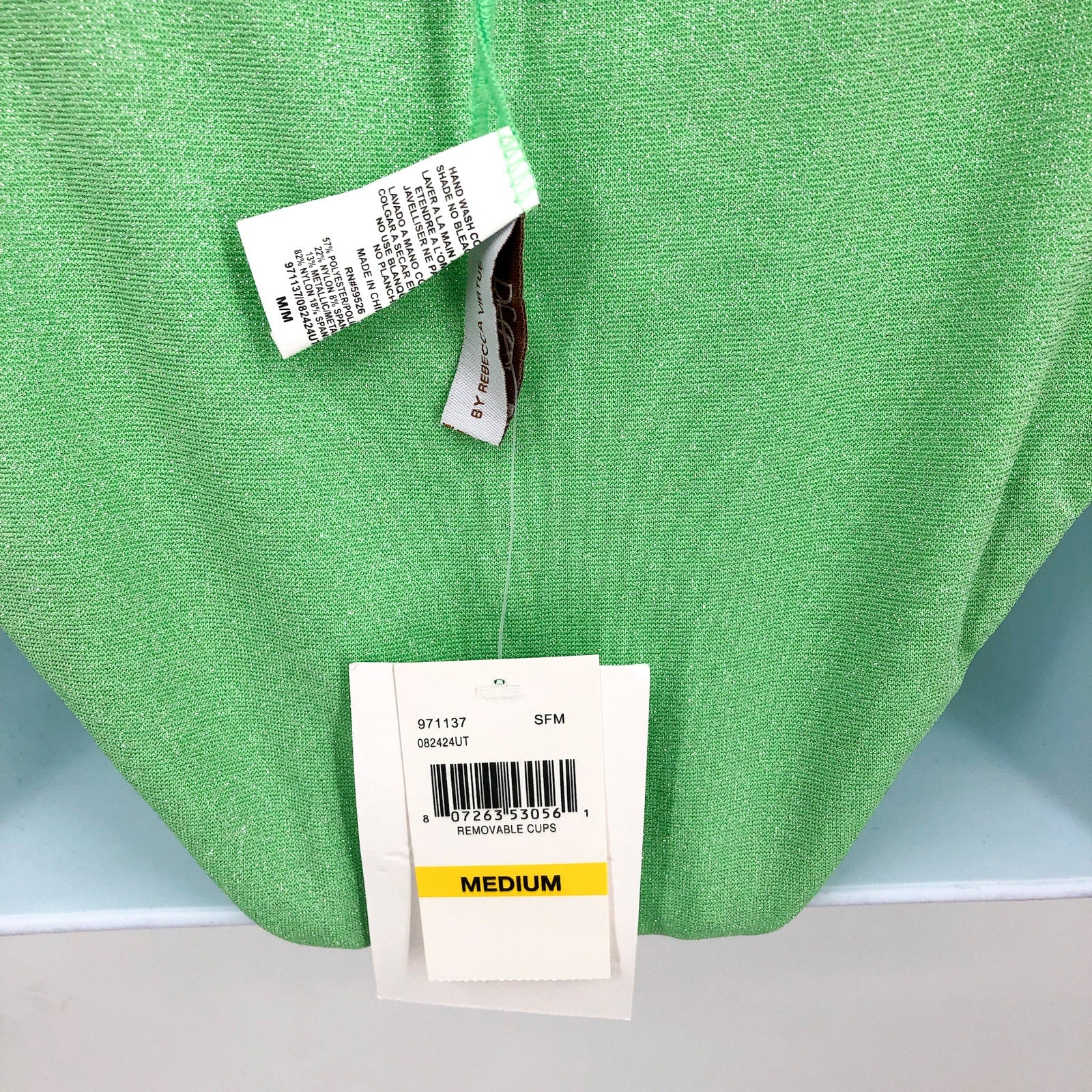 BECCA Glimmer Sparkly One Shoulder One Piece Swimsuit Medium Lime Green NWT