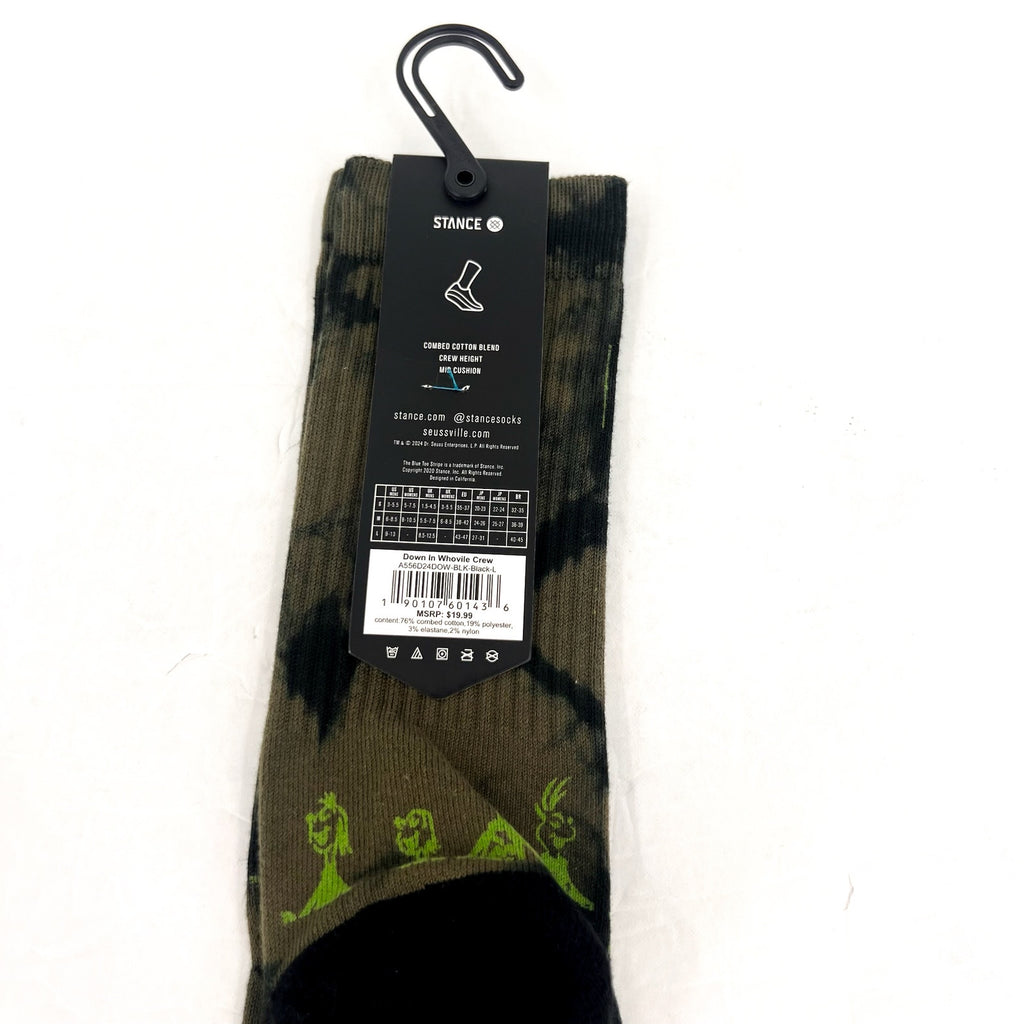 STANCE X The GRINCH Unisex Down In Whovile Crew Socks Large Green Black NWT
