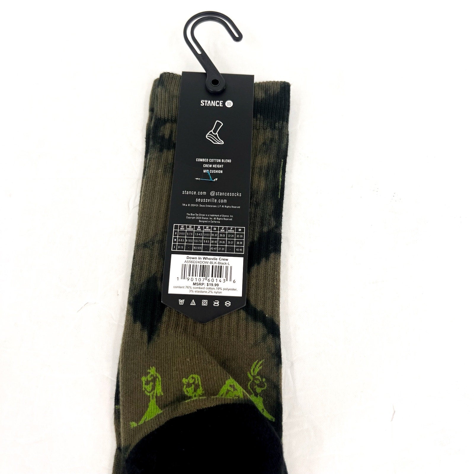 STANCE X The GRINCH Unisex Down In Whovile Crew Socks Large Green Black NWT