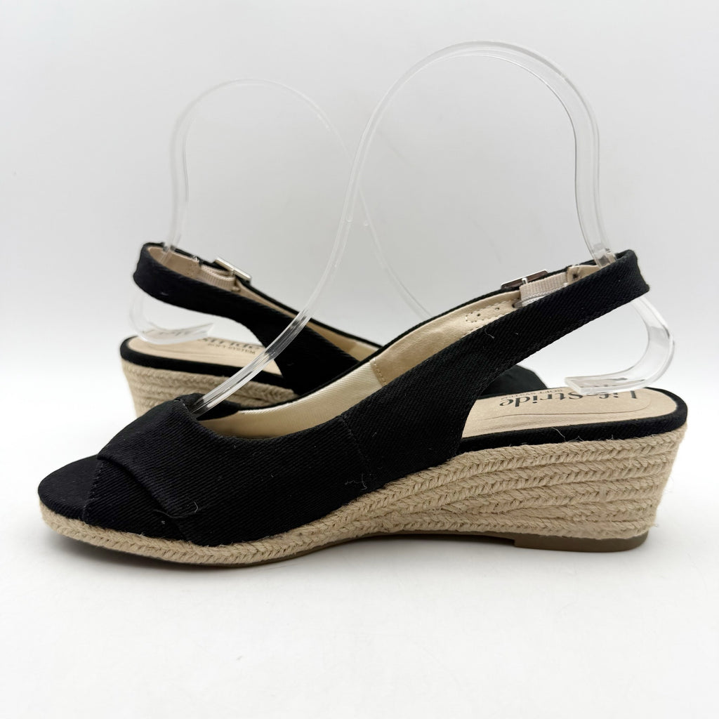 LifeStride Womens Socialite Wedge Sandals Size 6.5 M EU 36.5 Black Canvas NWOB