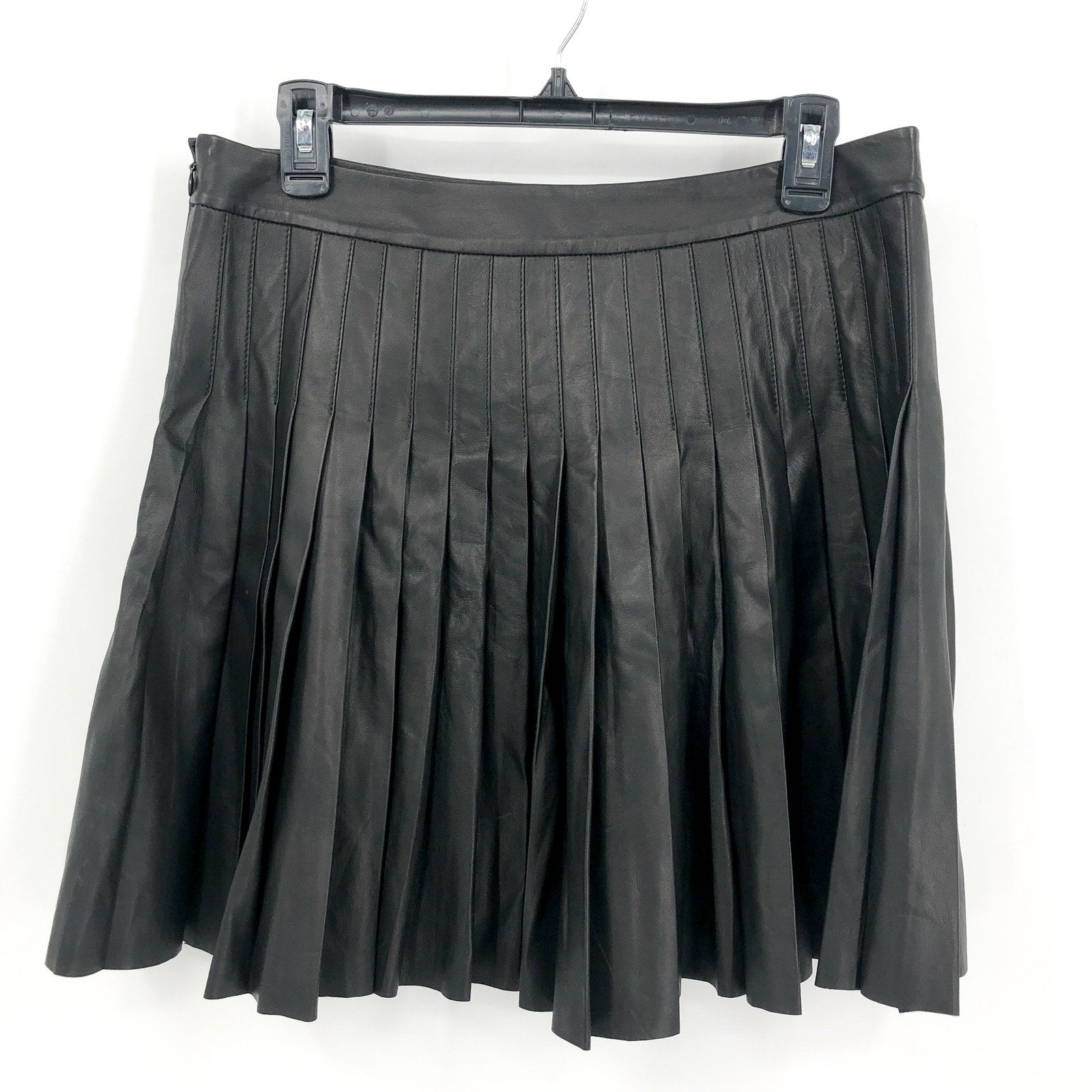 LAUREN RALPH LAUREN Knife-Pleated Lambskin Miniskirt Size 10 Black Leather NWOT