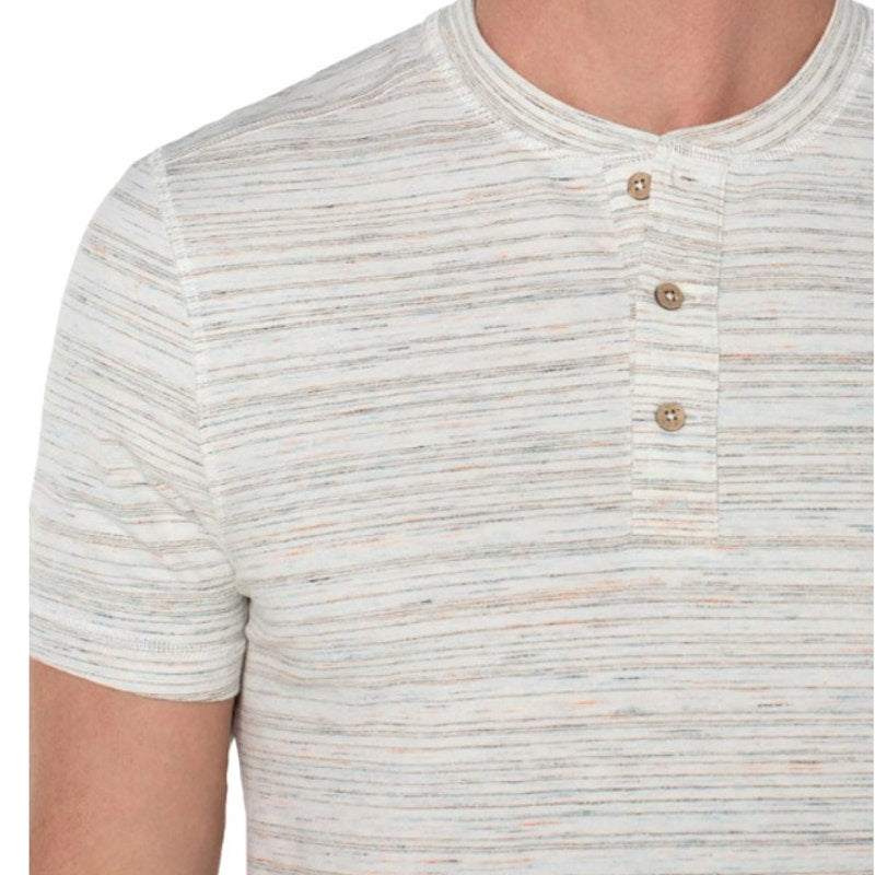 LIVERPOOL Men's Short Sleeve Henley Top Small Cream Space Dyed NWT