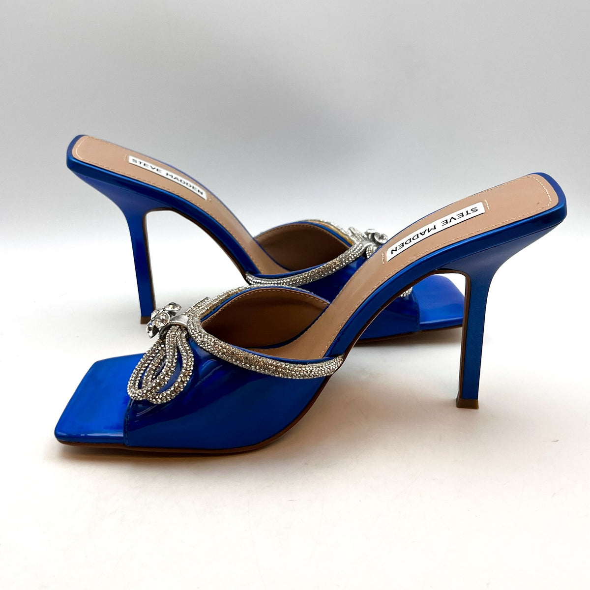 STEVE MADDEN Women's Embellish Heeled Sandals Size 10M Blue Square Toe NWOB