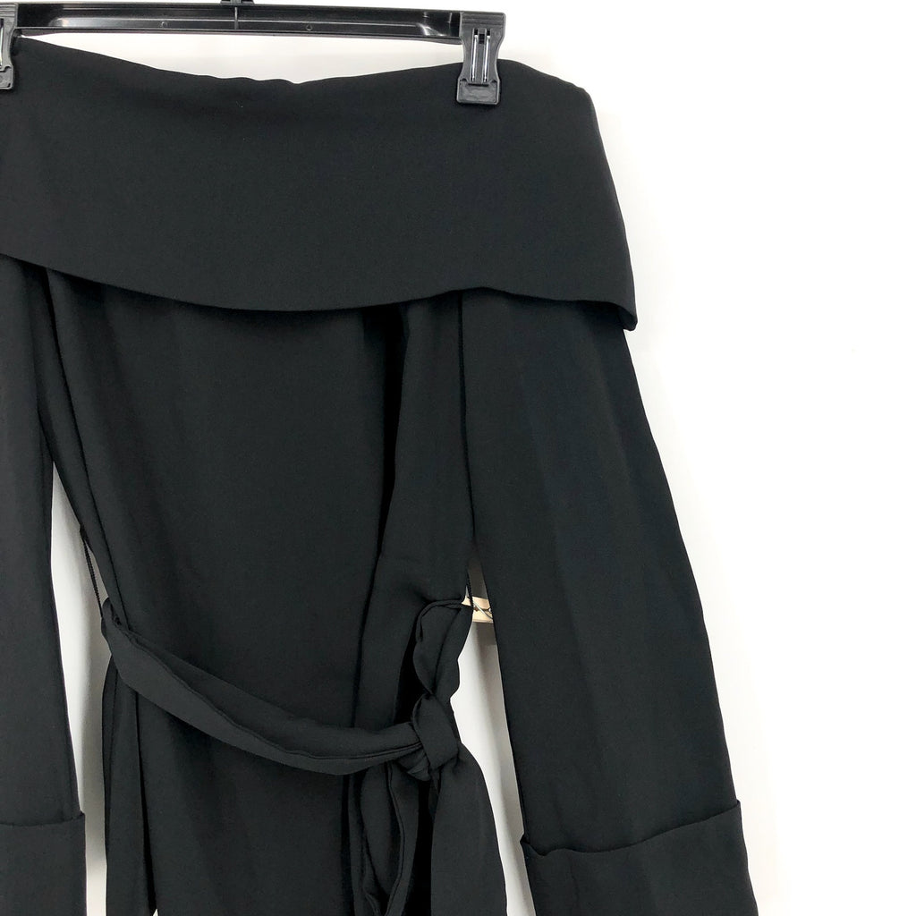 TRINA TURK Womens Lyndi Off-the-Shoulder Top Size 8 Black Long Sleeve Belted NWT