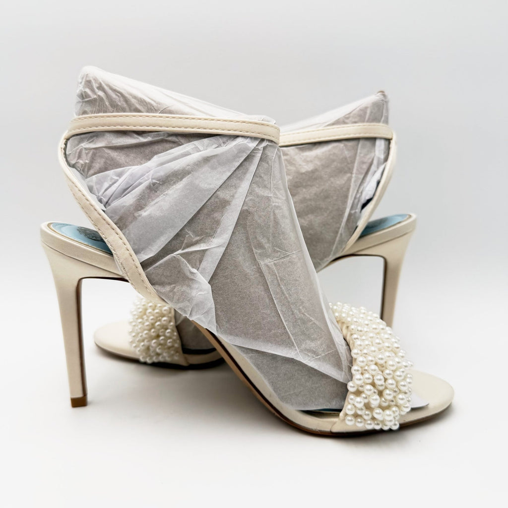 Vince Camuto Womens Arleem Pearl Beaded High Heel Sandals Size 8 Off White NWOB