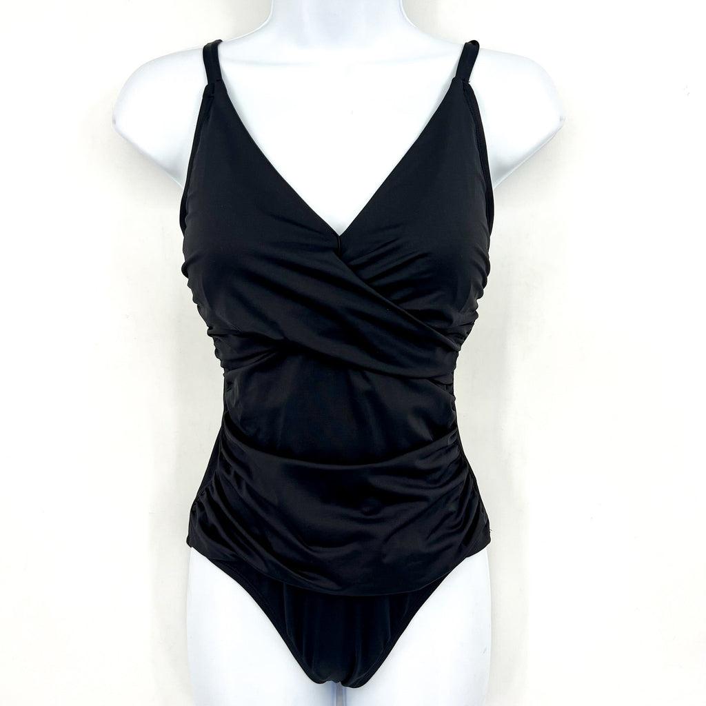 TOMMY BAHAMA Pearl Cross Front One-Piece Swimsuit Size 4 Black OTS  NWT