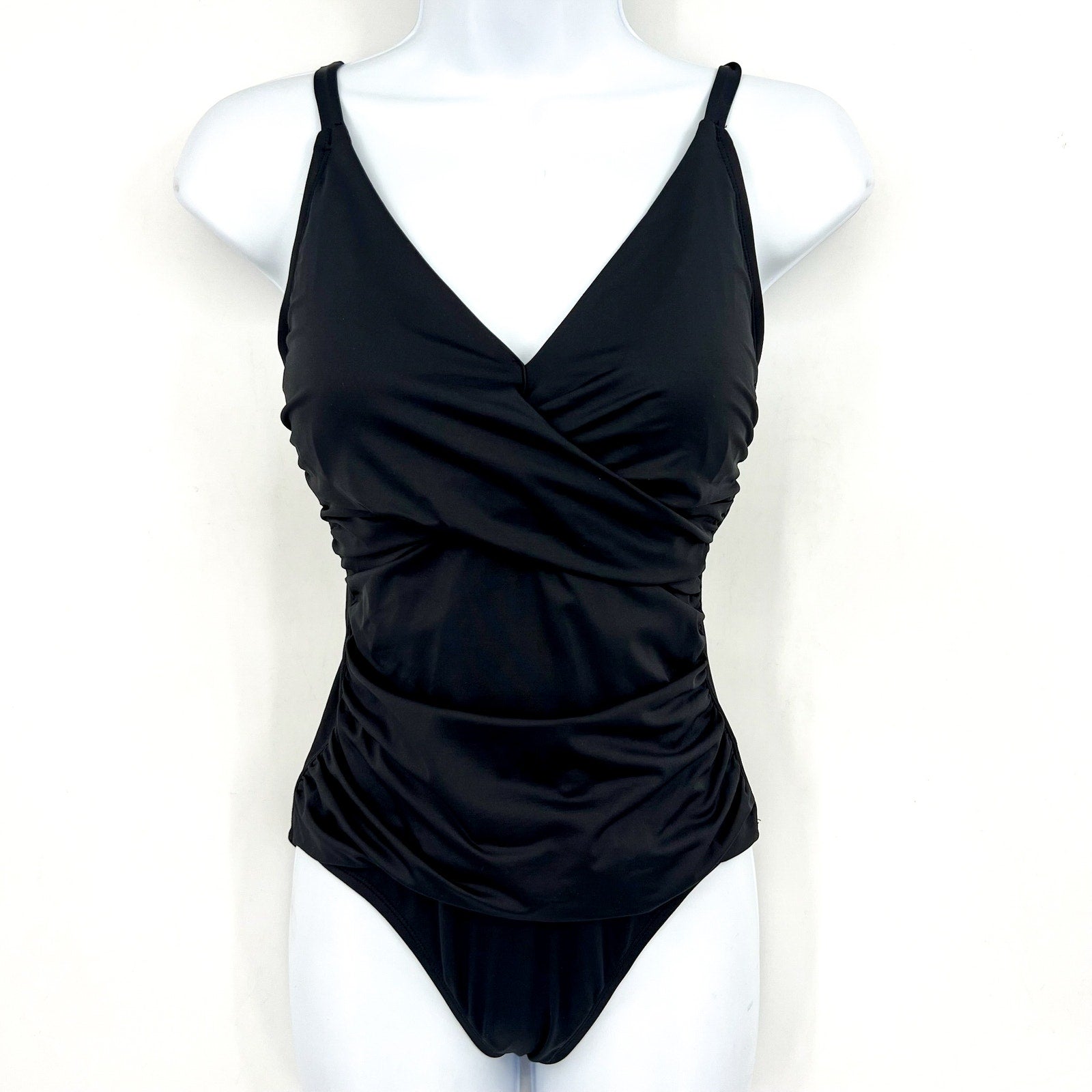 TOMMY BAHAMA Pearl Cross Front One-Piece Swimsuit Size 4 Black OTS  NWT