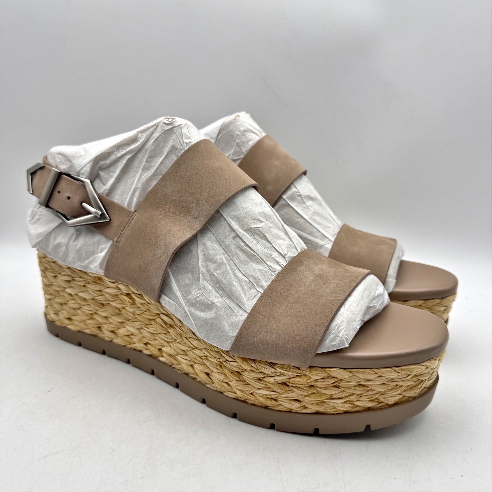 Vince Camuto Womens Maipelle Espadrille Wedge Sandals US 10 Taupe Leather NWOB