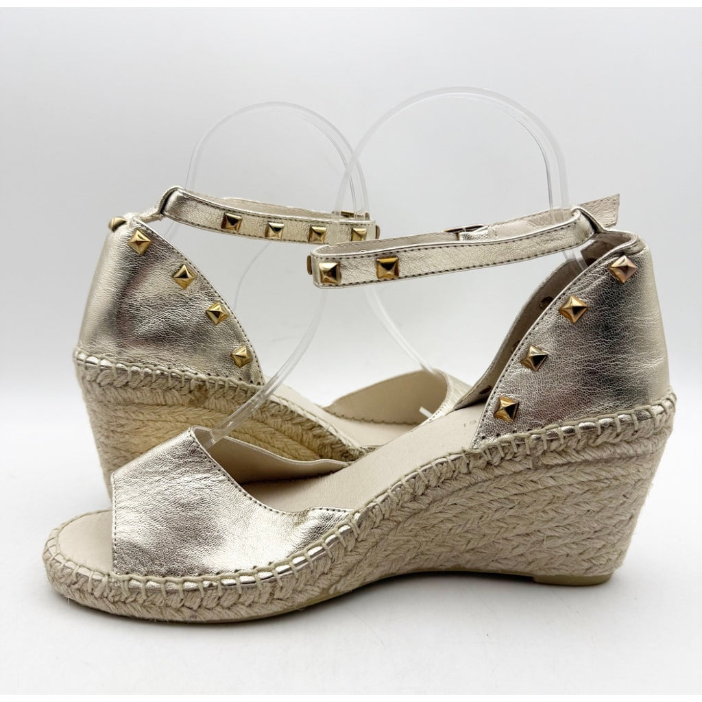 Eric Michael Women's Val Wedge Sandals EU 40 US 9 Gold Leather Metallic NWOB