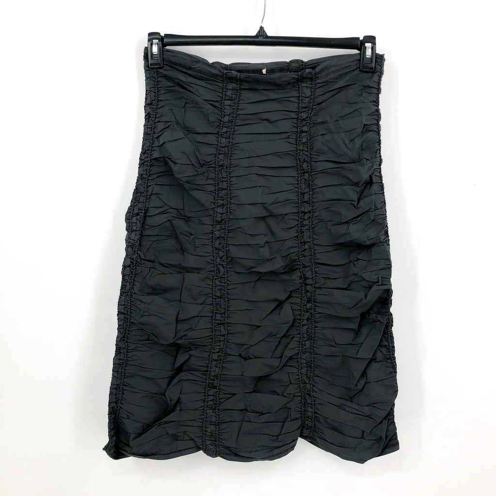 XCVI Double Shirred Panel Midi Skirt Large Charcoal Grey Stretch Poplin NWT