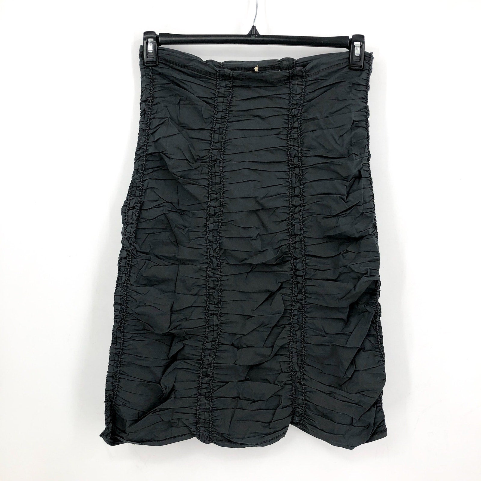 XCVI Double Shirred Panel Midi Skirt Large Charcoal Grey Stretch Poplin NWT