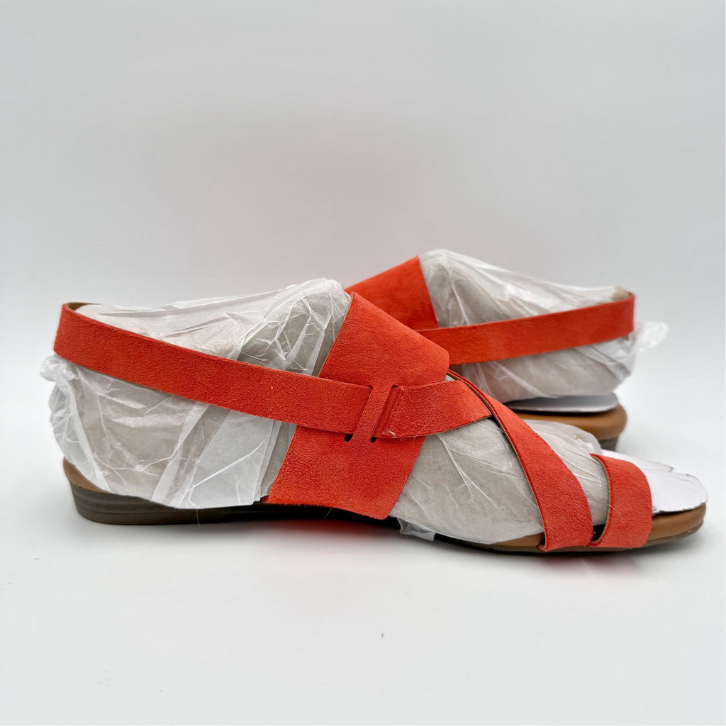 Franco Sarto Womens Gia Flat Sandals Size 7.5 M Orange Red Coral Suede NWOB