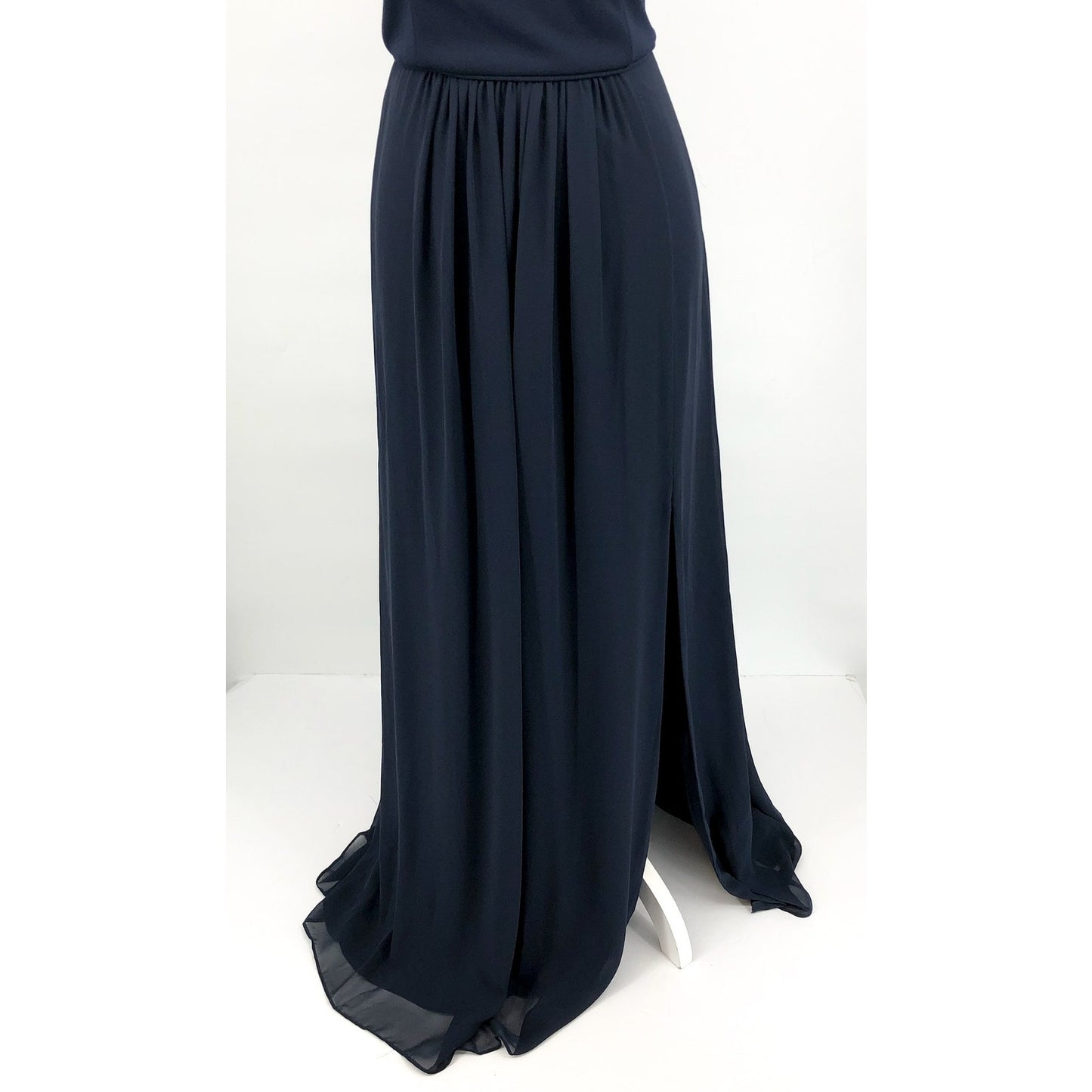ADRIANNA PAPELL One-Shoulder Chiffon Long Gown Size 8 Midnight Blue Formal NWT