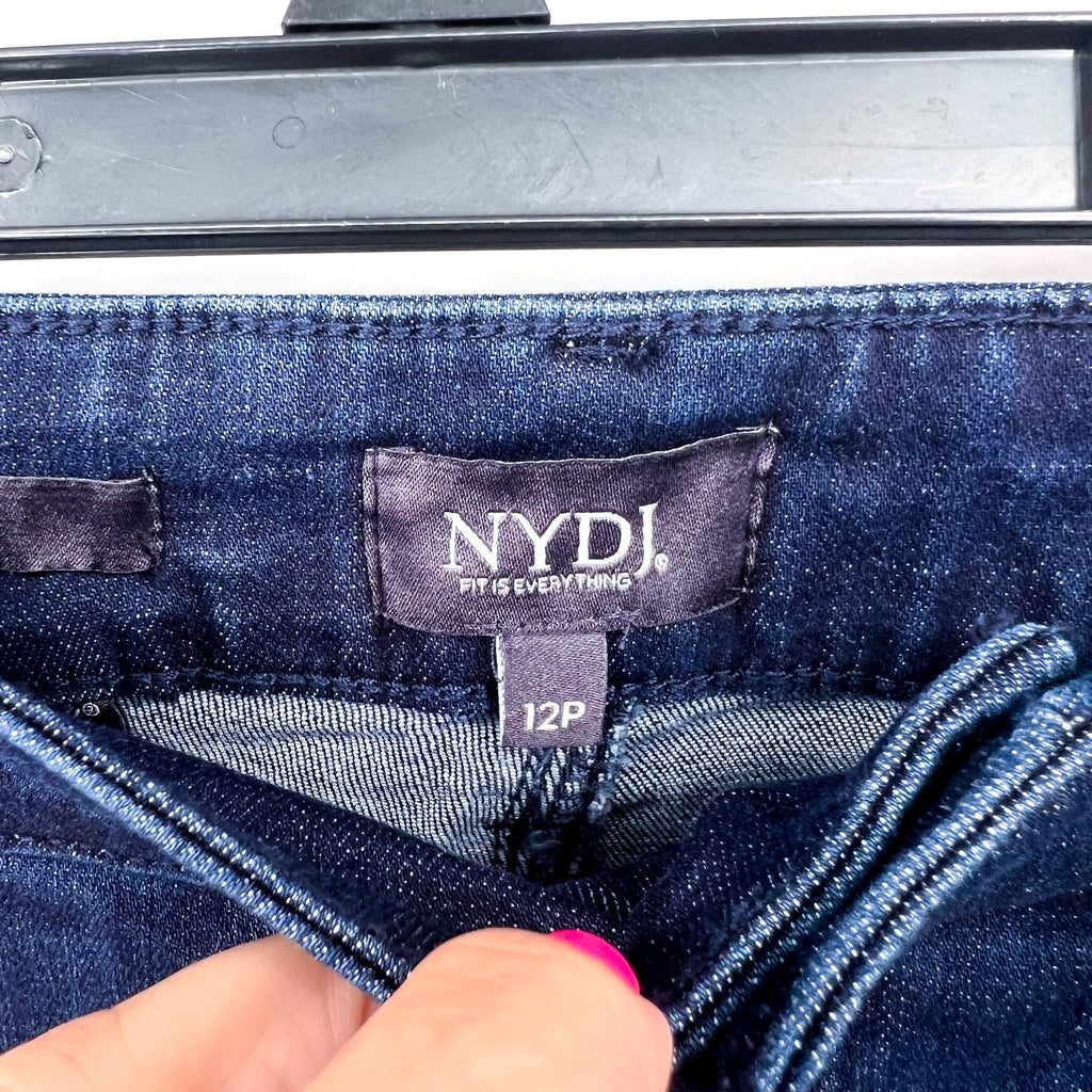 NYDJ Womens Ella Denim Shorts Size 12 PETITE Dark Blue Arise 8" Inseam NWT