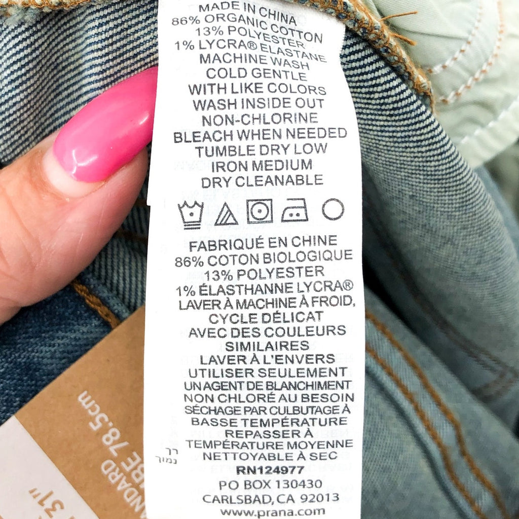 PRANA Womens Sienna Mid Rise Skinny Jeans 26x31 US 2 True Blue Stretch Denim NWT