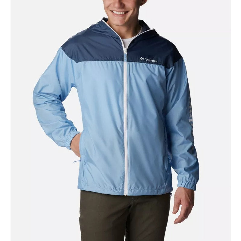COLUMBIA Mens Flash Challenger Novelty Windbreaker Medium Blue Hooded Jacket NWT