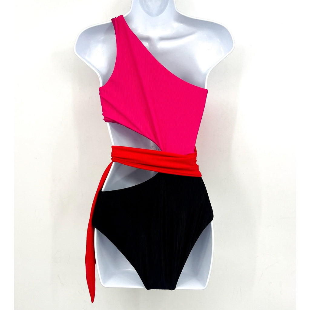 BEACH RIOT Carlie One Piece Swimsuit Small Pink Black Glacier Color-Block NWT