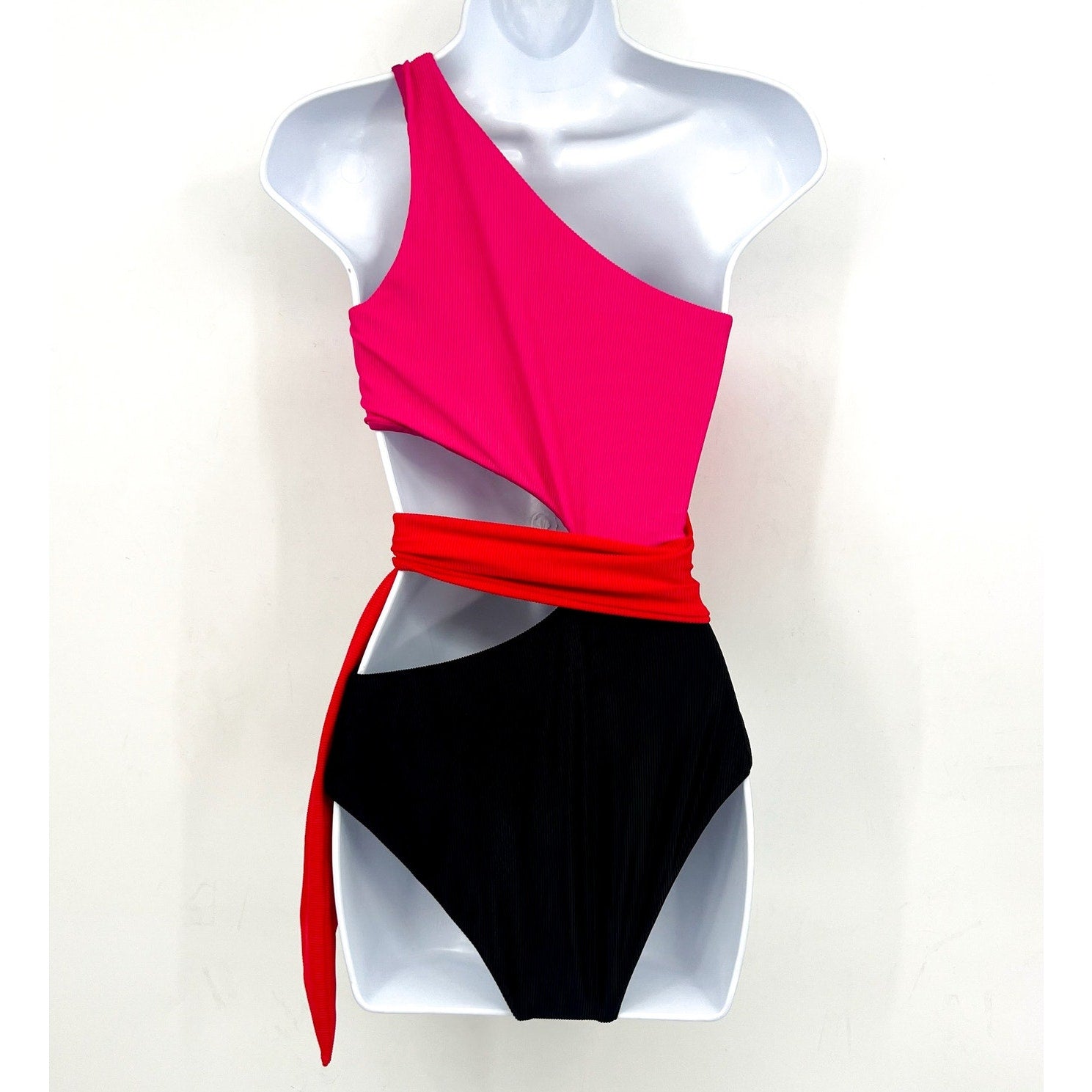 BEACH RIOT Carlie One Piece Swimsuit Small Pink Black Glacier Color-Block NWT
