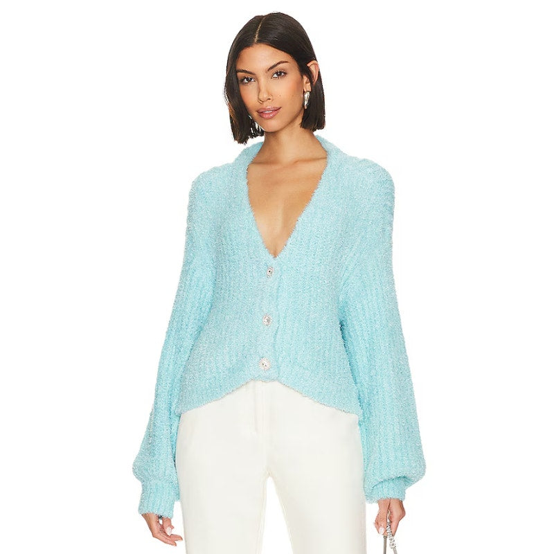 SHOW ME YOUR MUMU Women's Clemmie Cardigan XL Highlighter Blue Jewels NWT