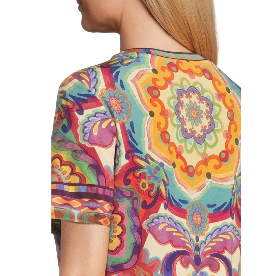 JOHNNY WAS The Janie Favorite Top Large Multi Mcanna Scarf Short Sleeve NWT