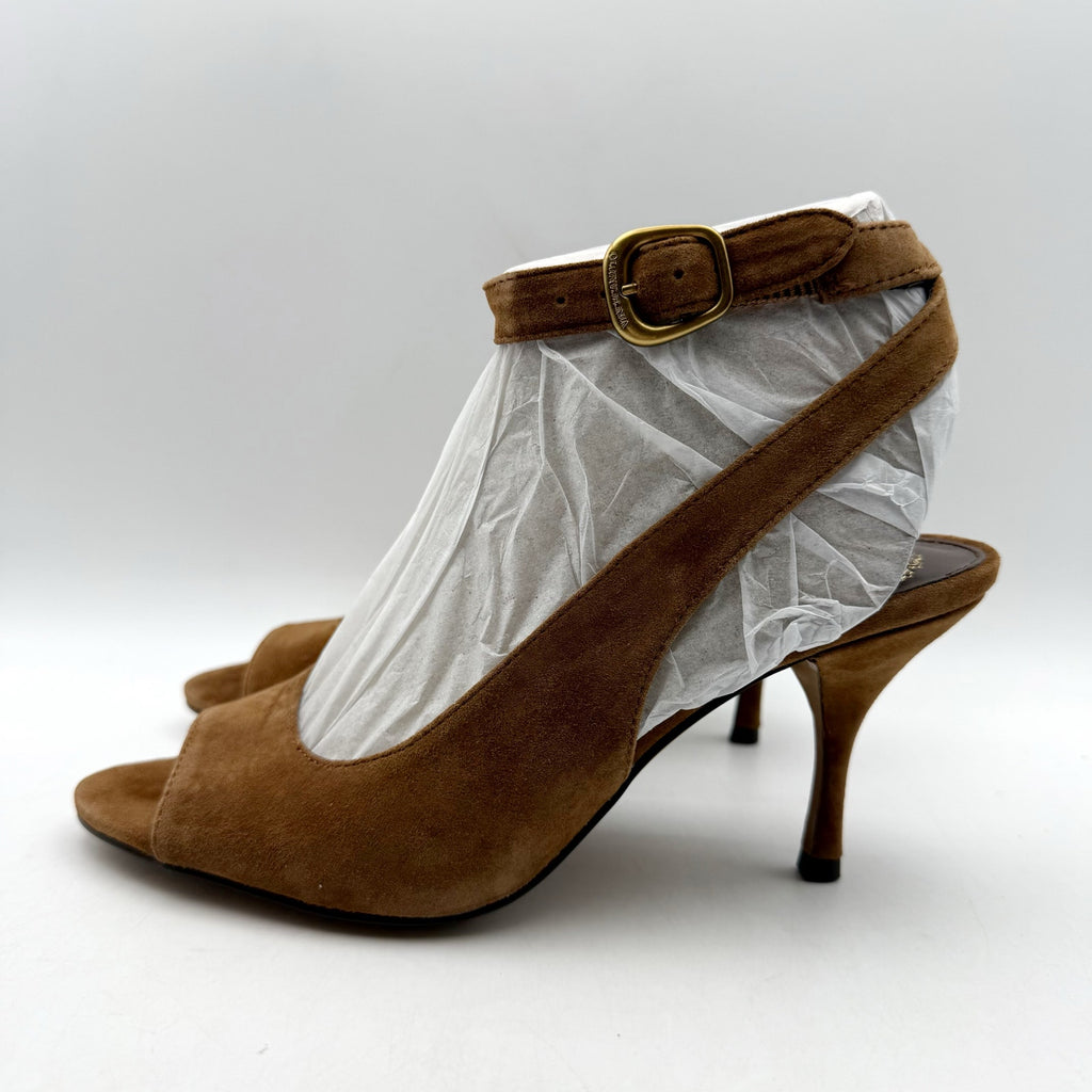 Vince Camuto Womens Pavles Ankle Strap Heeled Sandals US 6.5 M Brown Suede NIB