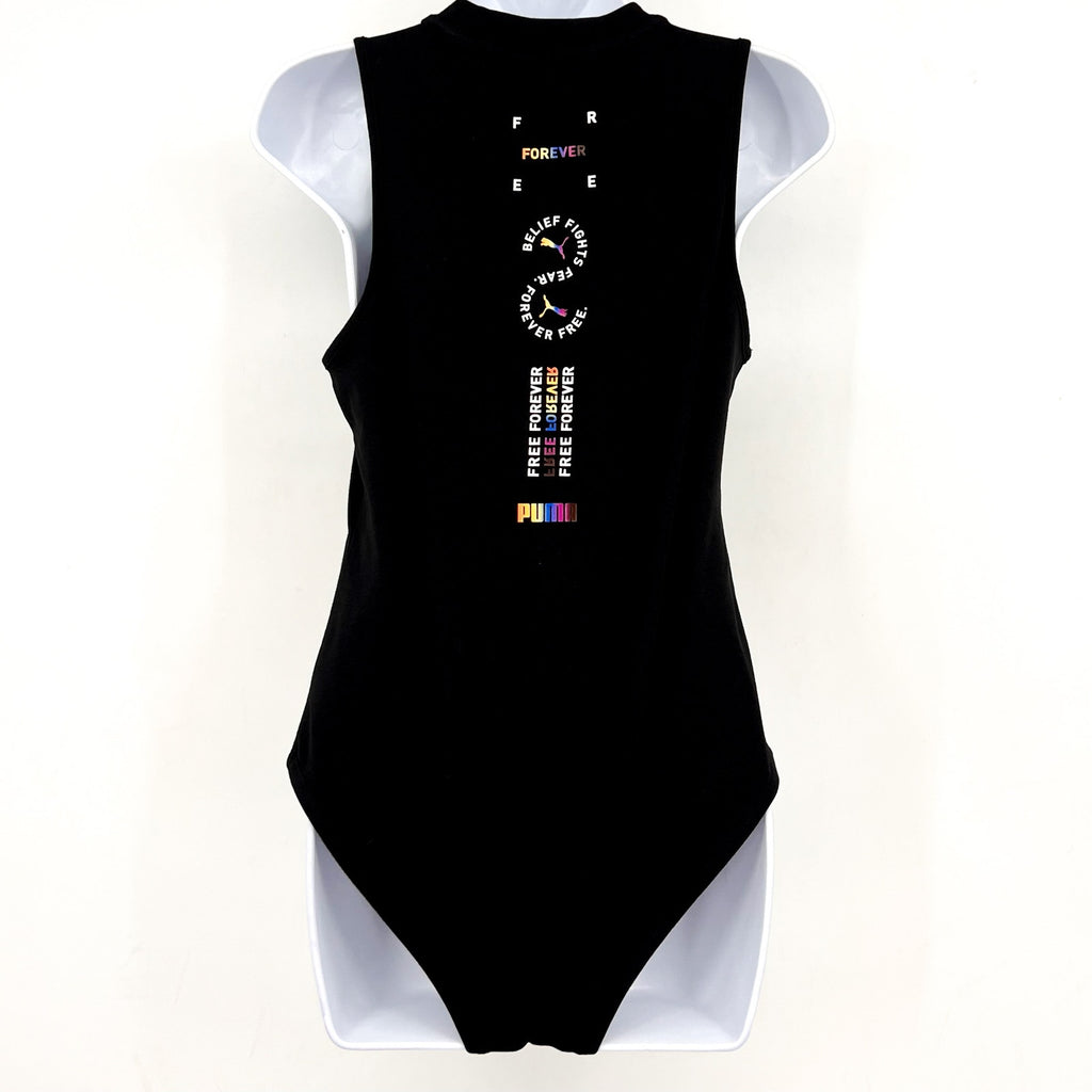 PUMA Women's Sleeveless Pride Bodysuit Large Black Multicolor Round Neck NWOT