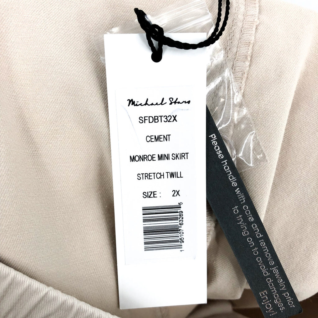 MICHAEL STARS Women's Monroe Twill Miniskirt 2X Khaki Cement Pockets Stretch NWT