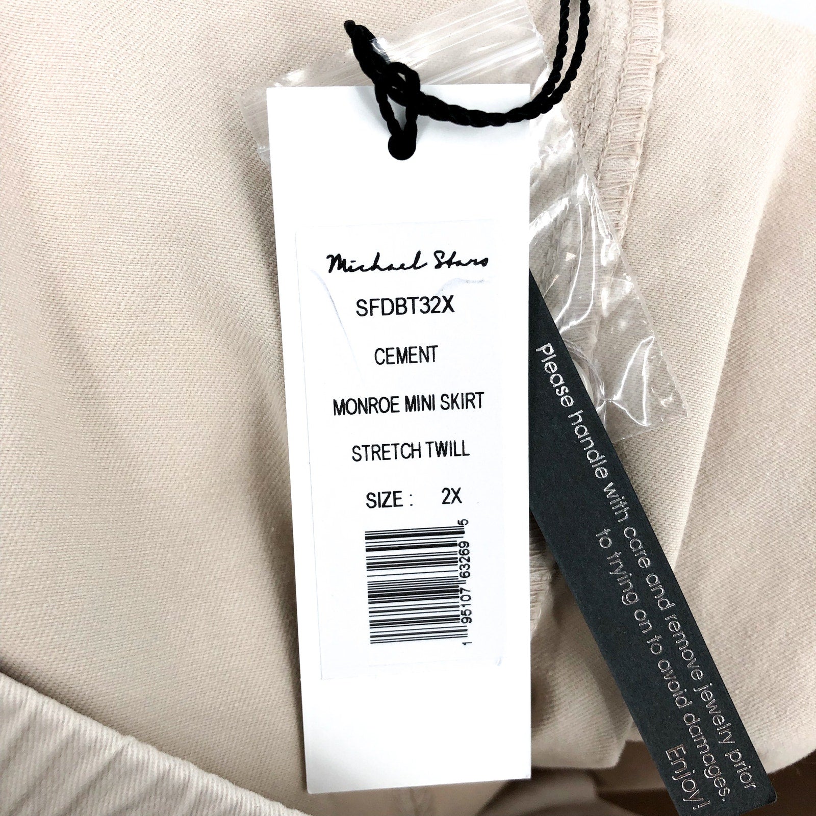 MICHAEL STARS Women's Monroe Twill Miniskirt 2X Khaki Cement Pockets Stretch NWT