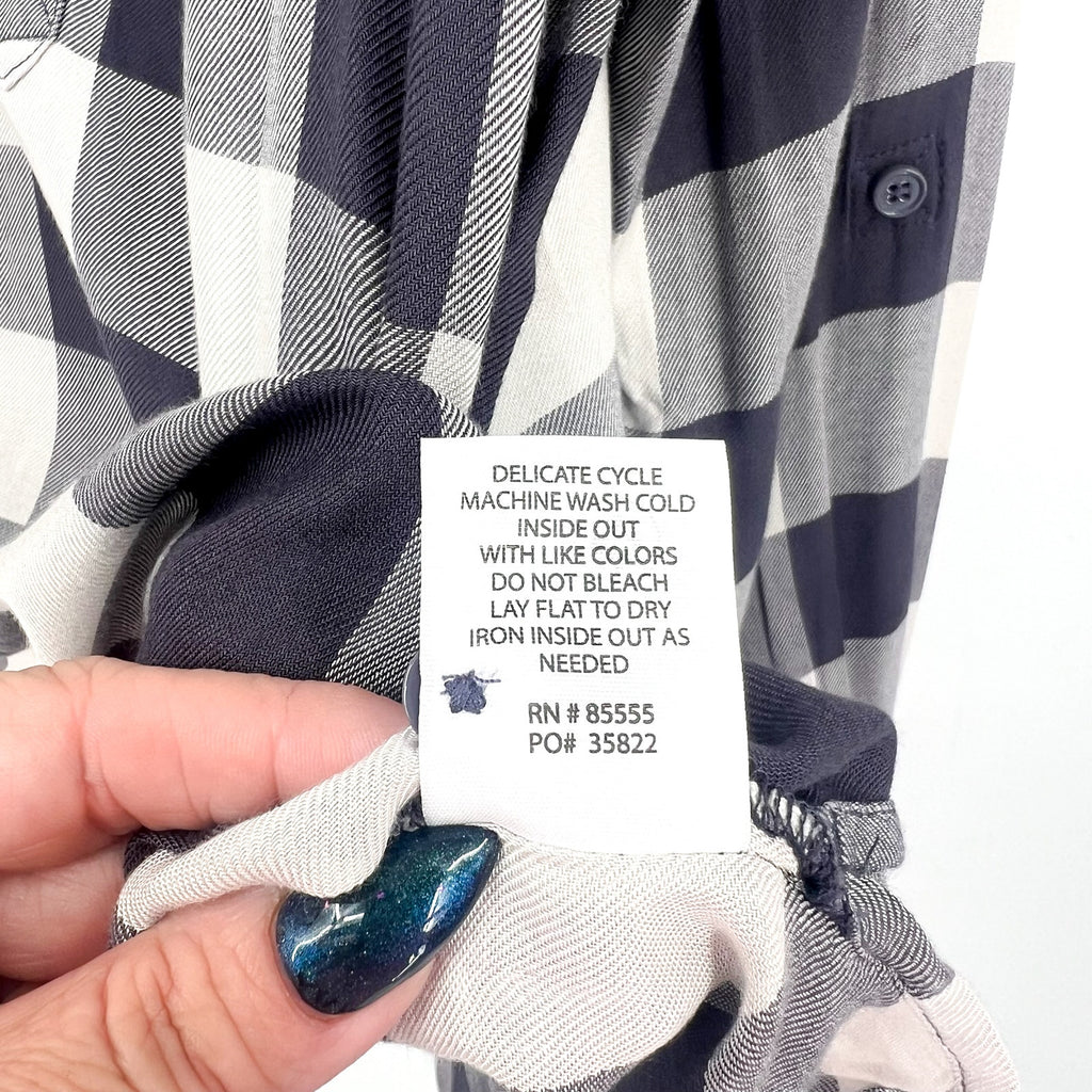 STITCH FIX COSMIC BLUE LOVE Popover Top Shirt Medium Grey White Check NWT