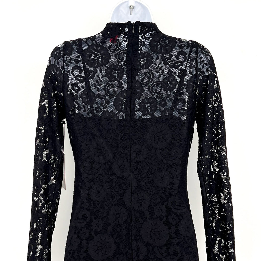 VINCE CAMUTO Women's Lace-Detail Maxi Dress XS Black Long-Sleeve Mock Neck NWT