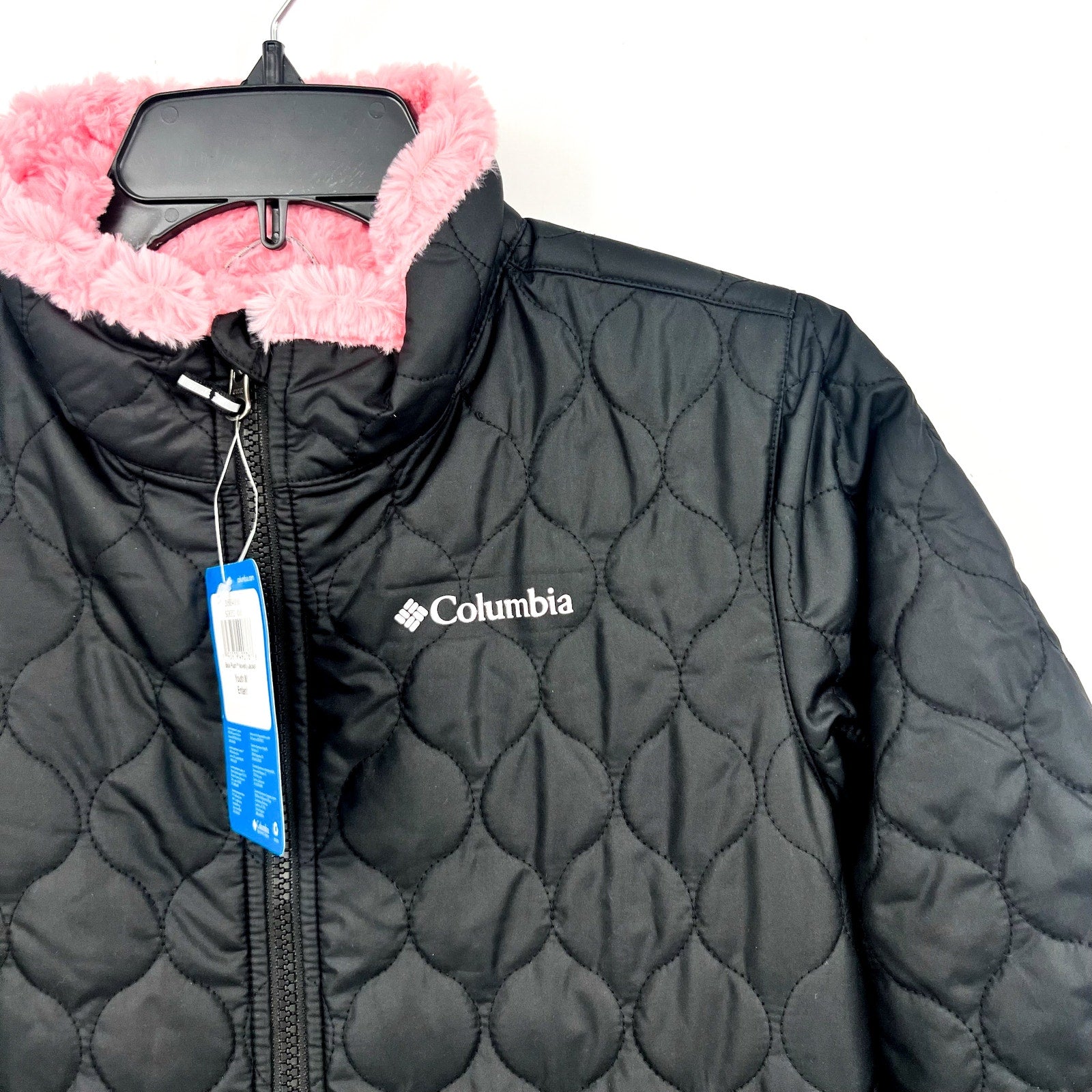 COLUMBIA Girl's Bella Plush Sherpa Quilted Jacket Medium 10-12 Black Pink NWT