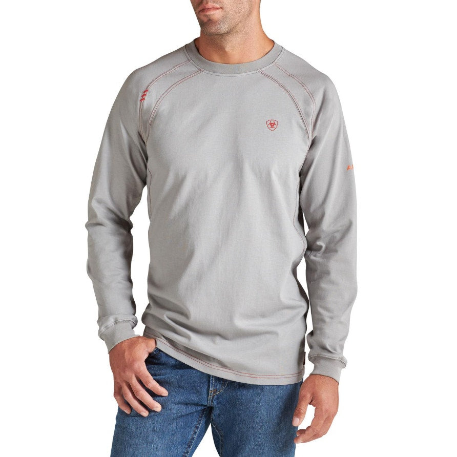 ARIAT Men's Flame Resistant Work Crew Shirt XL Grey Silver Fox Long Sleeve NWT
