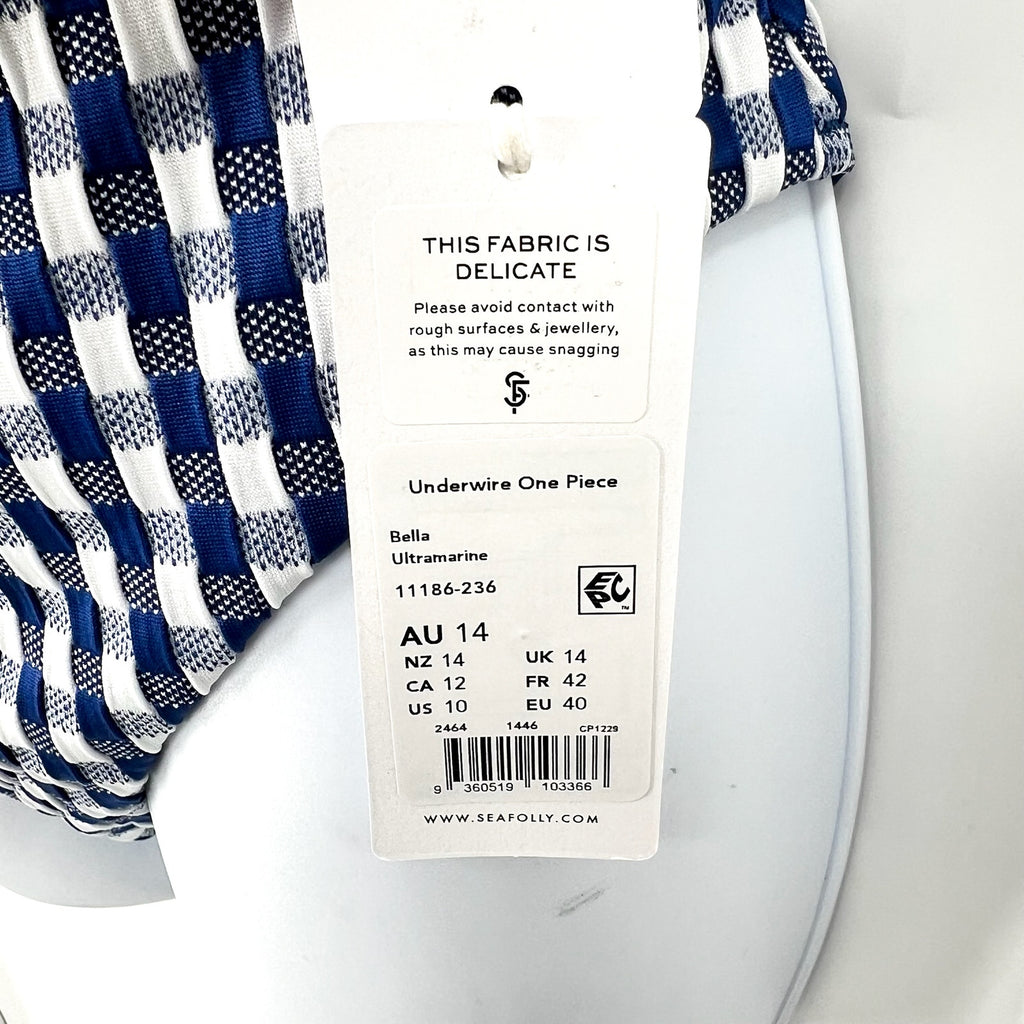 SEAFOLLY Bella Underwire One Piece Swimsuit US 10 Blue Gingham NWT
