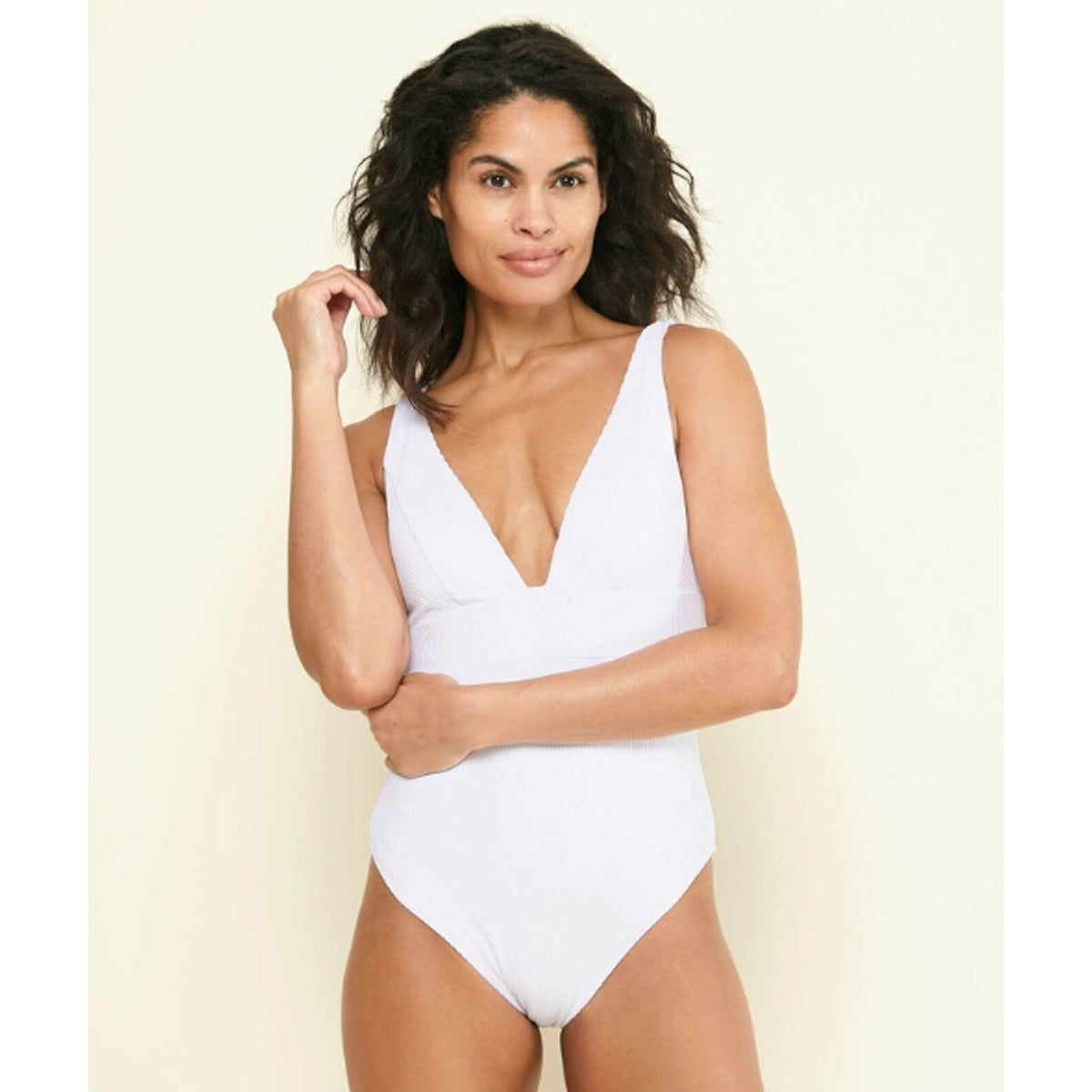 ANDIE SWIM Sardinia One Piece Swimsuit 3XL US 20 White Ribbed Plunge V Neck NWT