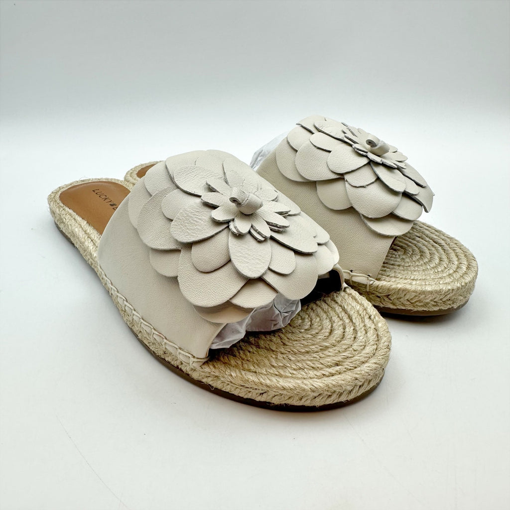 Lucky Brand Womens Biricha Slide Sandals Size 7 M Grey Taupe Leather NIB