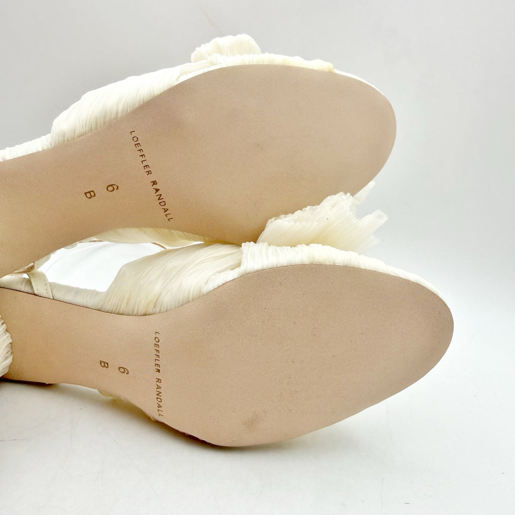 Loeffler Randall Women Dahlia Pleated Bow Heels US 6 Pearl Ivory Ankle Strap NIB