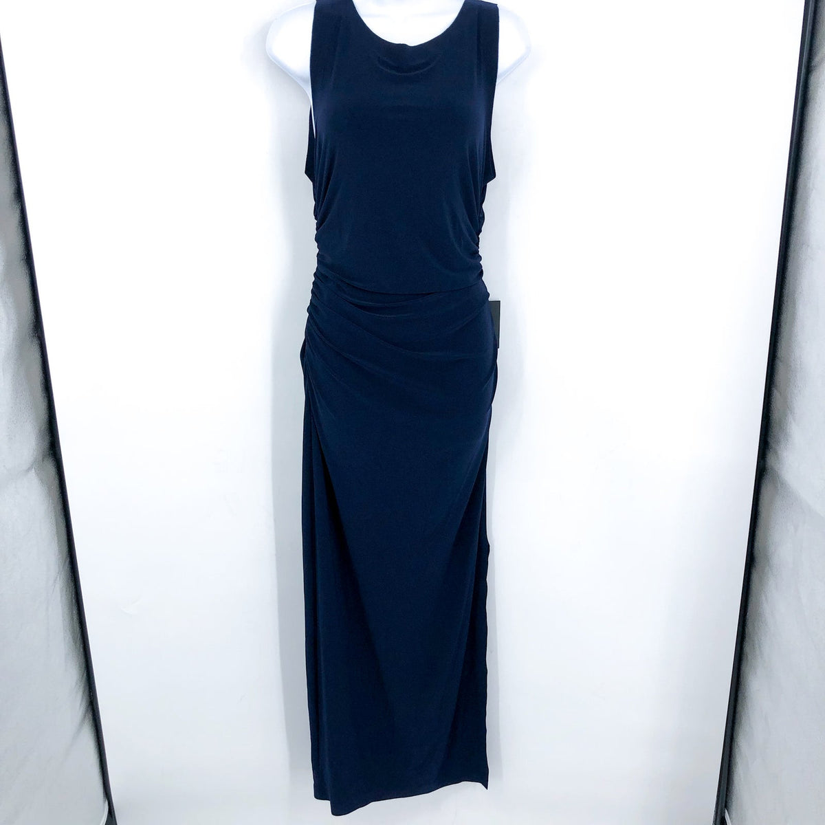 NORMA KAMALI Women's Sleeveless Shirred Waist Gown Large/40 Blue True Navy NWT
