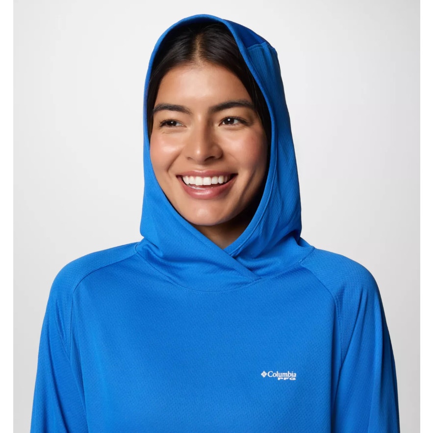 COLUMBIA Womens PFG Solar Stream Elite Hoodie XS Vivid Blue Long Sleeve NWT