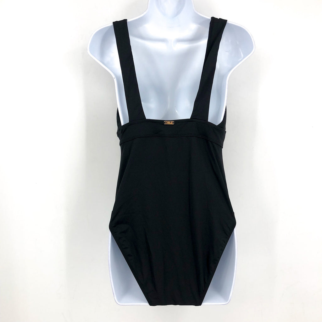 LAUREN RALPH LAUREN V-Neck One Piece Swimsuit Size 10 Black Solids Modern NWOT