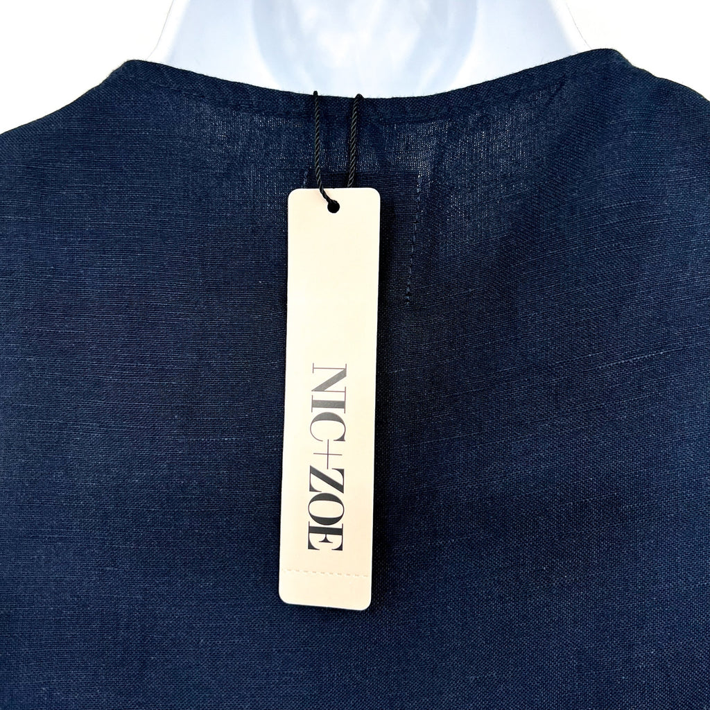 NIC + ZOE Women's Sunset Soiree Dress XS Blue Dark Indigo Sleeveless Linen NWT